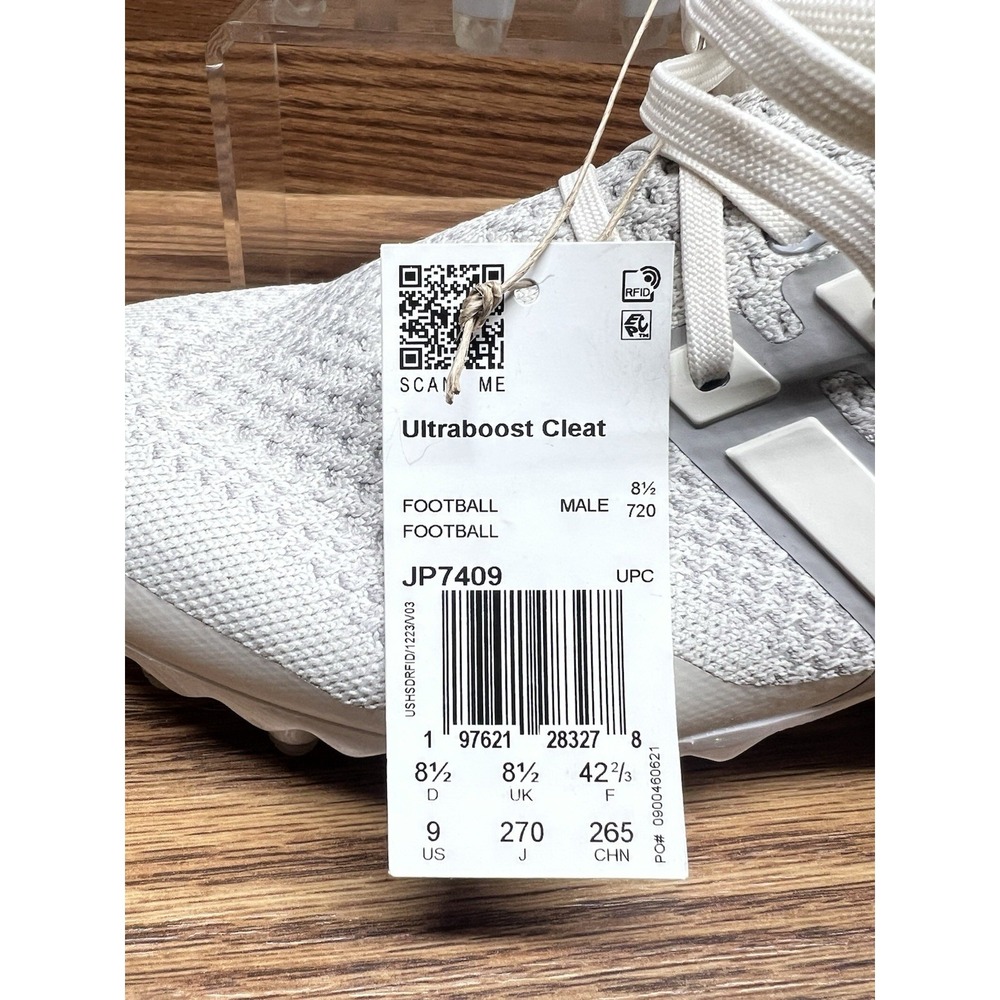 NEW Adidas Ultraboost Football Cleats White Granite Gray Size 9 JP7409 - Picture 2 of 13